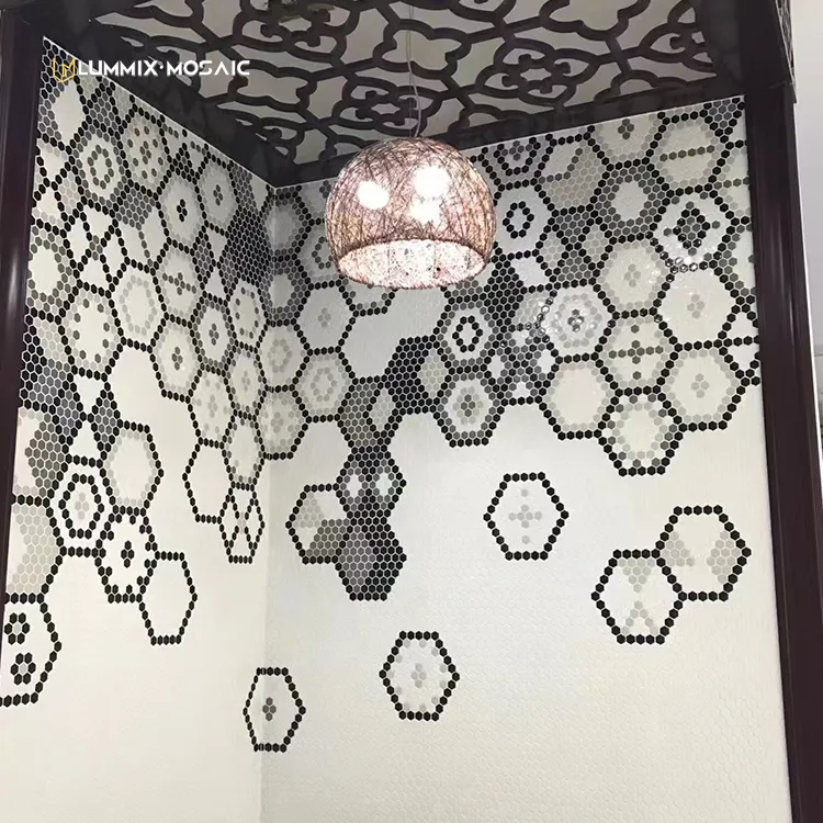 Moda mosaico vidro 3d para macarrão, atacado, azulejos hexagonais, mosaico