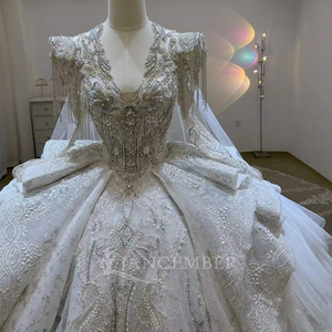Vestidos de Novia con Cuentas, Vestido de Novia de Manga Larga con Cuello en V, Vestido de Princesa, Lsjj82 - Product Image 3
