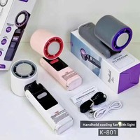 Kipas Pendingin Lipat Mini USB Portabel Kecepatan Tinggi K801 dengan 199 Pengaturan, Plastik ABS, dan Senter