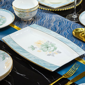 56 58Pcs Luxury Porcelain Dinnerware <b>Set</b> with Gold Rim, Elegant Floral Ceramic Tableware for Home Hotel Wedding - Product Image 3