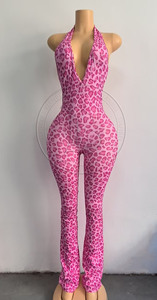 <span class=keywords><strong>Tuta</strong></span> Intera Sexy Personalizzata da <span class=keywords><strong>Donna</strong></span> con Stampa Leopardata <span class=keywords><strong>Rosa</strong></span>, Scollo a V Profondo e Pantaloni, Abbigliamento Casual e Set Yoga - Product Image 2