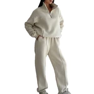 Conjunto Deportivo Casual para Mujer, Sudadera con Media Cremallera y Pantalones Largos hasta el Tobillo, Color Sólido, Manga Larga, Corte Regular - Product Image 1