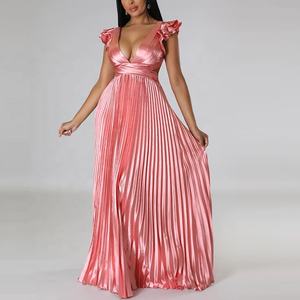 定制设计师时尚女性夏季批发女士长马克西褶女装优雅 - Product Image 3