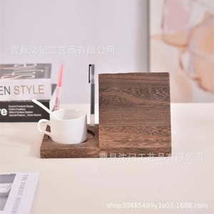 Support de lecture triangulaire en bois avec porte-gobelet pour bureau, support de livre à double couche - Product Image 3