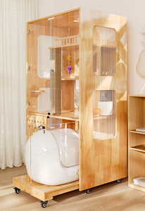 Lüks kauçuk ahşap pano temperli cam evrensel tekerlek Pet ev ekran kabine hareketli kedi evi Villa yetiştiriciliği odası kafes - Product Image 3