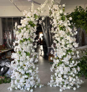 Украшение для свадебных ворот искусственная белая Красная роза Шелковый цветок искусственный цветок рог ряд Цветочная арка для свадебного декора - Product Image 5