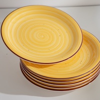 Assiette de service en céramique jaune spirale, peinte à la main, en grès rustique, pour mariage, hôtel, restaurant, vente en gros en ligne