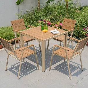 Vente en gros Table en bois plastique tout aluminium résistant à la corrosion tous temps Meubles de patio extérieur Ensemble table et chaises de jardin - Product Image 4