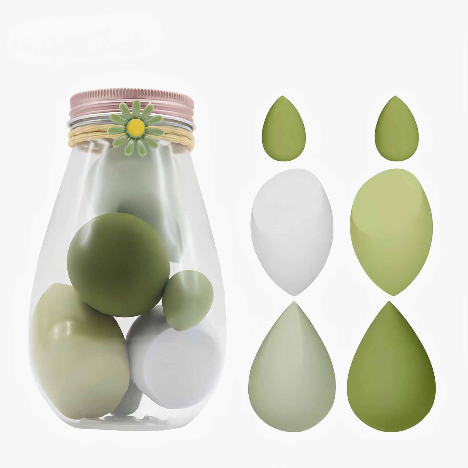 Vert Matcha-4 grandes et 2 petites bouteilles à bouchon de poudre en corde