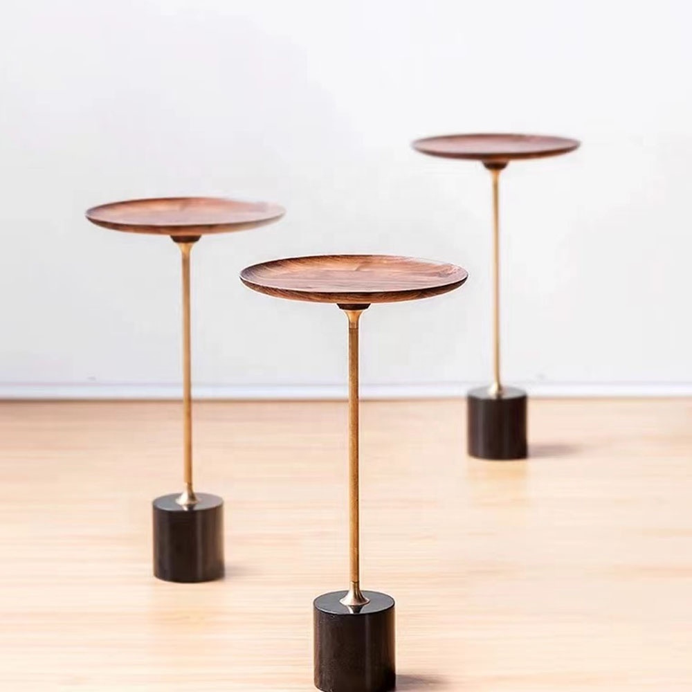 Simple Round Edge Design Carbon Steel lacquered Metal Base wooden Modern coffee table