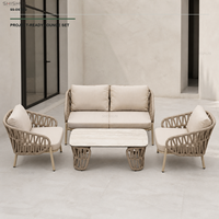 Ensemble de canapés d'extérieur modernes avec structure en aluminium thermolaqué, tressage en corde d'oléfine, meubles de patio avec table basse en dalle de granit