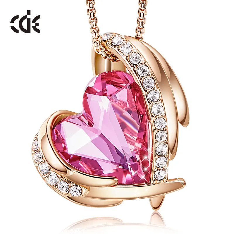 CDE Custom Made Luxury Jewelry Crystal Gemstone Stone Dainty Gold Plated Heart Pendant Necklace For Woman