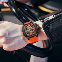 MINI FOCUS 0473 Fashion jam tangan kuarsa olahraga pria tali silikon oranye jam tangan Chronograph tahan air dengan tanggal tangan bercahaya