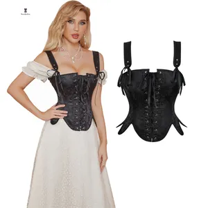 Corset en dentelle noire Vintage Burlesque Corsage Sexy pour femmes, Top avec buste bustier Body Shapewear Corset à porter