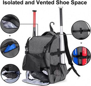 Sac à dos et sac à bâtons de baseball/softball Oxford BSCI, capacité 4 bâtons, avec support externe pour casque et compartiment à chaussures - Product Image 5