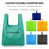 Sac de courses pliable en polyester à carreaux de couleur unie, sac écologique réutilisable, sac fourre-tout avec poignée renforcée, logo personnalisé, OEM, vente en gros