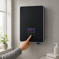 Chauffe-eau électrique instantané B-YILAI en verre trempé noir 6500W, sans réservoir, vertical, intelligent, pour salle de bain moderne