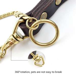 Cadena de acero inoxidable para Collar de perro, correa de oro rosa, plomo de perro con mango de cuero genuino, gran oferta de fábrica - Product Image 4