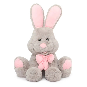 Grand lapin gris en peluche avec oreilles roses, lapin gris doux pour filles garçons, jouets d'animaux en peluche personnalisés OEM d'usine de Pâques - Product Image 1