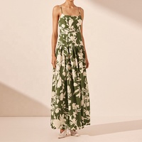 Usine en gros de haute qualité fronde rétro imprimé fleuri Maxi robes femmes élégantes sans manches vacances coton lin robe