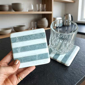 Sous-verres en marbre fabriqués à la main par des artisans indiens, sous-verres carrés de luxe de 10 mm d'épaisseur, ensemble de sous-verres design pour tasses à thé, mugs à café, verres - Product Image 3