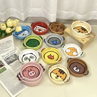 Bol en céramique de style coréen, élégant, à motif animalier de dessin animé, avec poignées, universel pour chats et chiens, adapté aux aliments lyophilisés et à l'eau, Chaozhou