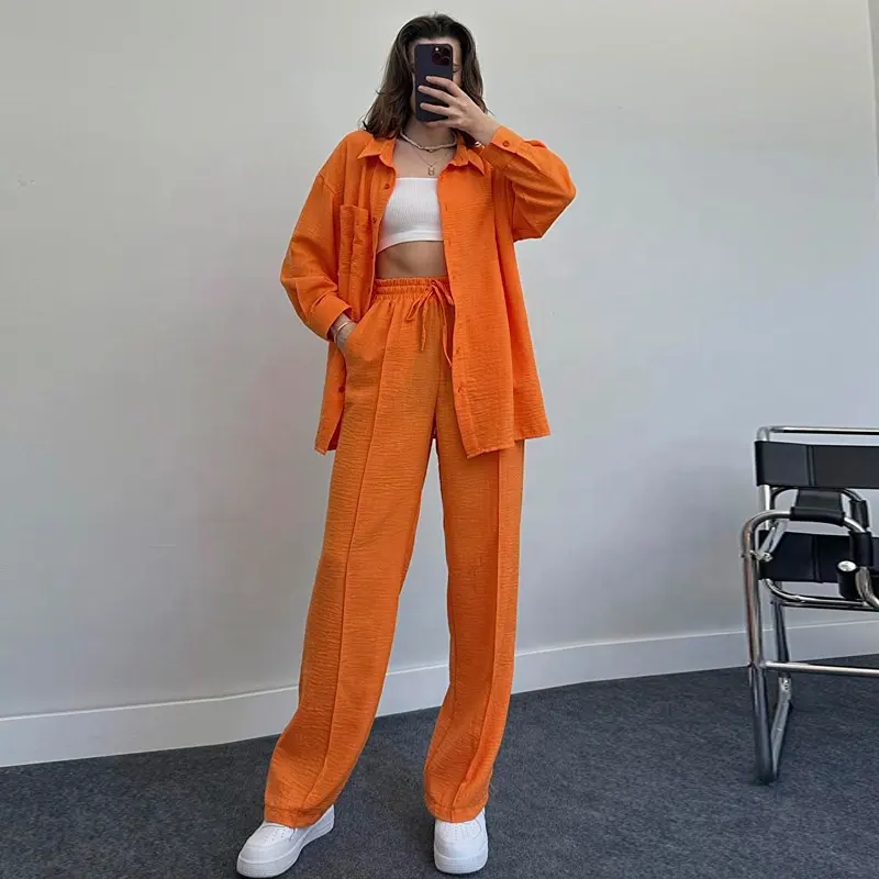 New Suit Women'S Fall And Winter Long-Sleeved Shirt Pleated Elastic Waist Pants Elegant Two-Piece Set