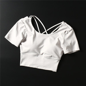 Tenue de yoga sexy pour femmes T-shirt de sport léger grande taille avec coussinets de poitrine nombril exposé à manches courtes haut de costume de fitness - Product Image 6