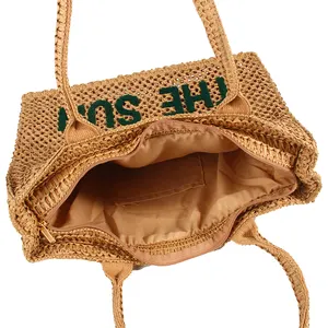 Fashion Summer Beach Straw Tote Bags Women Shoulder Handbag Paper Straw Beach Bag With Logo