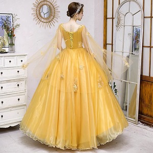 Yellow V-neck Empire Waist Floral Print Evening Gown Women Long Formal Dress For Performance And Events - Product Image 3