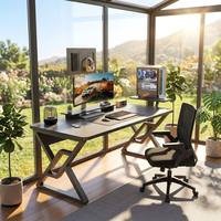 Table de jeu contemporaine en bois ergonomique et spacieuse, grand bureau d'ordinateur, station de travail stable avec structure de support en Z, pour la maison et le bureau