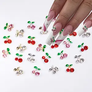 Qianya 2023 Nail art Charm 3D Nail Art Decoration Metal Cherry Shape Glitter Rhinestones Nails Charms Diamond for Manicure Decal