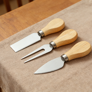 Tabla de Cortar Queso Circular Giratoria de Madera en Oferta, con Juego de 4 Cuchillos para Servir Queso - Product Image 1