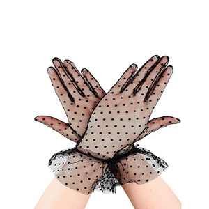 <span class=keywords><strong>Noir</strong></span> Sheers Gants Extensibles Dames Accessoires Plein Doigt Dot <span class=keywords><strong>Tulle</strong></span> Mitaines Femmes Court Dentelle Gants pour Mariage - Product Image 1