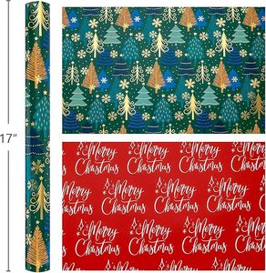 Exquisite Christmas red and green double-sided Christmas tree snowflake <b>pattern</b> aluminum-coated <b>paper</b> wrapping <b>paper</b> - Product Image 2