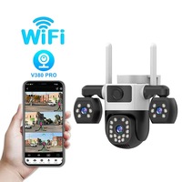 Caméra IP WIFI 4MP à trois objectifs, extérieure, détection automatique des personnes, moniteur vidéo PTZ, système de sécurité CCTV à trois écrans