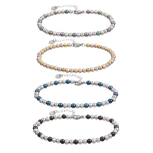 Gelang Tali Elastis Warna Campur Manik-Manik Berkilau Bola Pasir, Perhiasan Baja Anti Karat Klasik Tahan Air, Unisex Berkualitas Tinggi - Product Image 1