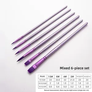 Lot de 4/6 pinceaux aquarelle à tête souple en nylon, pour <span class=keywords><strong>craie</strong></span> à l'eau, à tête ronde et plate, pinceaux à huile, fournitures de peinture pour étudiants - Product Image 2