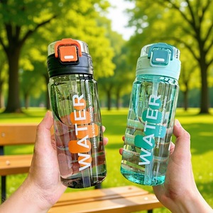 Botella de Agua con Pajita, Tapa de Plástico con Botón, Unisex, para Senderismo, Camping, Diseño Moderno, Libre de BPA - Product Image 1
