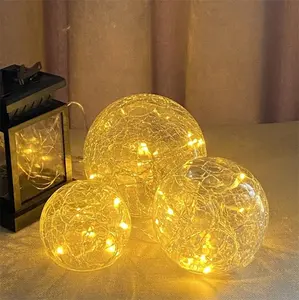 Top Sale Home Party Christmas Decoration Three Size Crackle Glass Ball Battery Lights