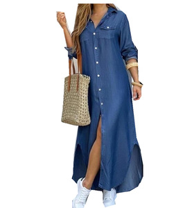 Elegante Della Stampa della Lettera Delle Donne <span class=keywords><strong>Vestito</strong></span> <span class=keywords><strong>Lungo</strong></span> 2020 Primavera Estate Manica Lunga Maxi Dress Casual Donna Button Split <span class=keywords><strong>Vestito</strong></span> Da Partito Abiti - Product Image 5