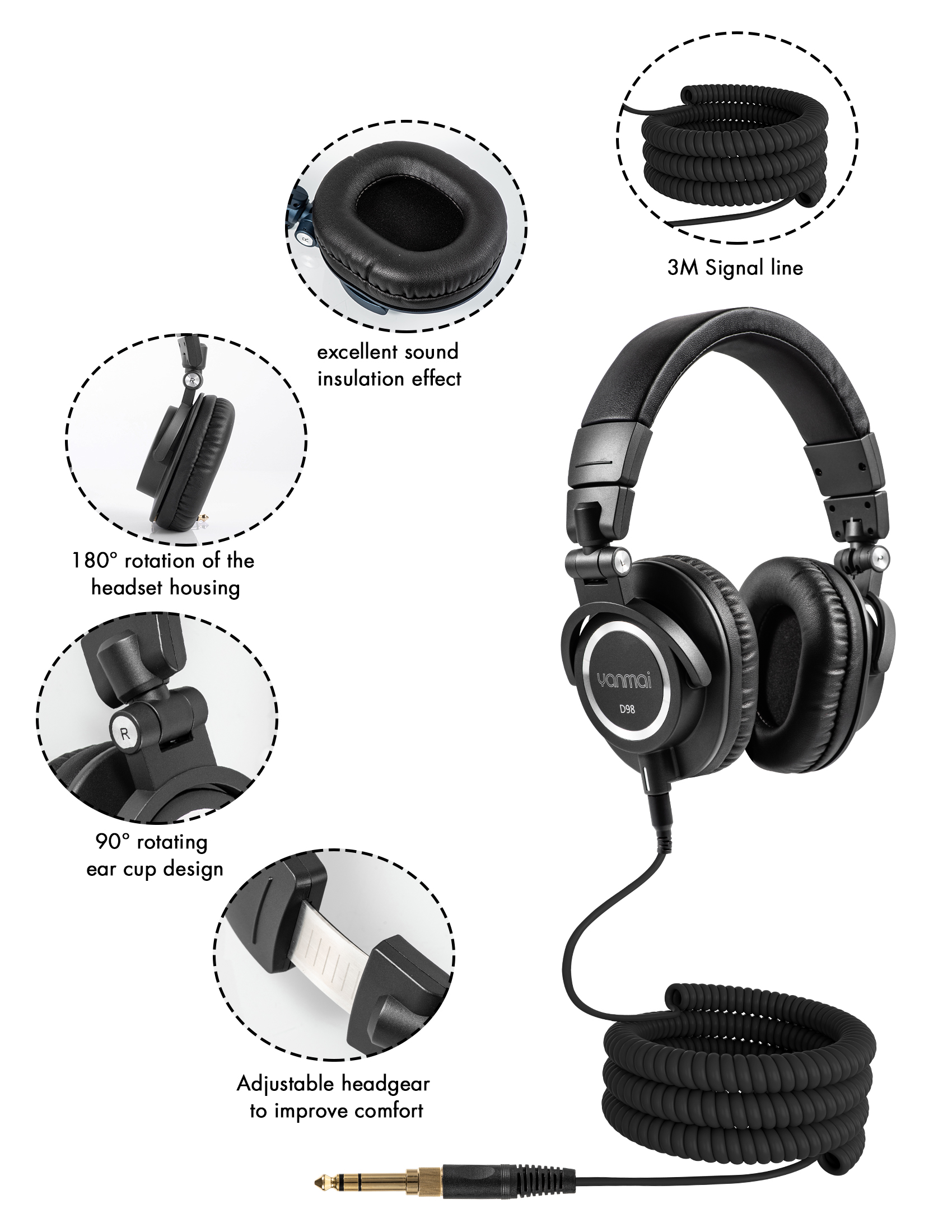 Yanmai D98 Wired Over Ear Headphones for Computer Recording, DJ