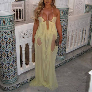 Robe transparente pour femme, dos nu à chaîne, asymétrique, froncée, patchwork, pour vacances et fêtes d'anniversaire - Product Image 3