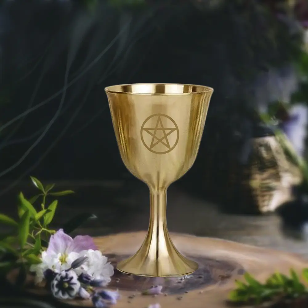 2024 nouveau trois phases lune pentagramme ornement tasse Wicca rituel saint cuivre saint tasse laiton tasse autel calice