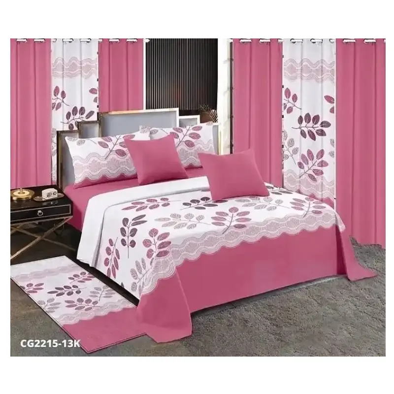 Jogo de cama de folha rosa, conjunto de cama com 13 peças de cortinas combinadas personalizadas