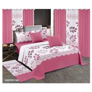 fashion new pink leaf 13pcs bedding set with matching curtains custom made