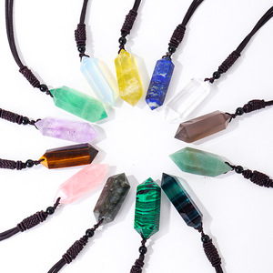 Bestone Kalung Liontin Kristal Bandul Geometri Peluru Ametis Heksagonal Kuarsa Batu Alam Baru untuk Wanita dan Pria - Product Image 3