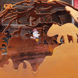 แฮนด์เมดกลางแจ้ง Corten เหล็กสวนบอลหลุมไฟ - Product Image 2