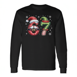 Six Seven 67 Meme Santa Elf Christmas T-shirt a maniche lunghe per adulti, girocollo unisex, stampa digitale, riunioni di famiglia - Product Image 3