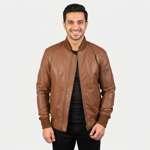 Chaquetas de cuero para hombre, chaqueta de color sólido para otoño, chaqueta de cuero genuino popular, sencilla, para invierno. - Product Image 1